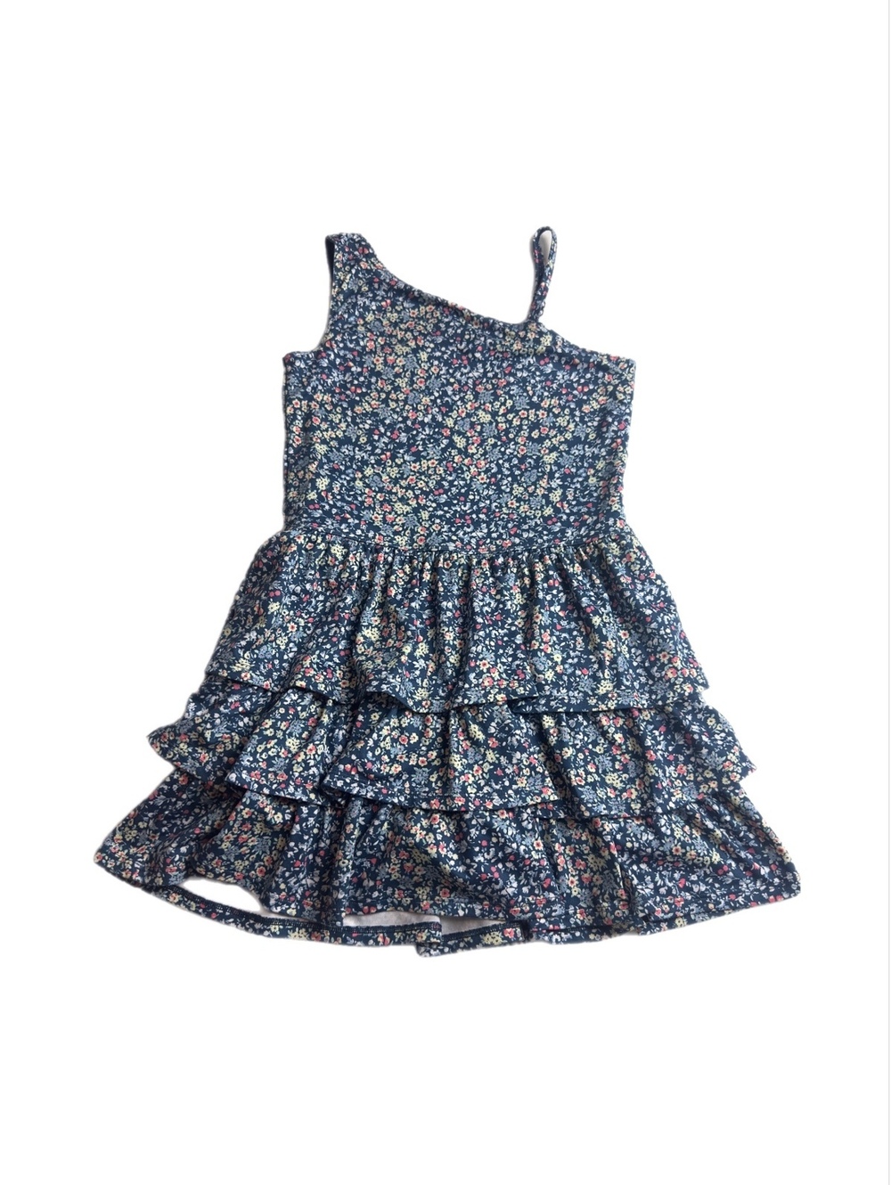 Abercrombie Kids Girls Floral Tiered Ruffle Dress Blue One Shoulder Sundress